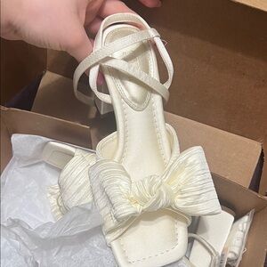 ASOS Ivory Bow Strappy Mid-Heel Sandals